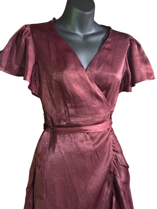 Audrey parks maroon satin wrap midi dress small women purple - Picture 2 of 12